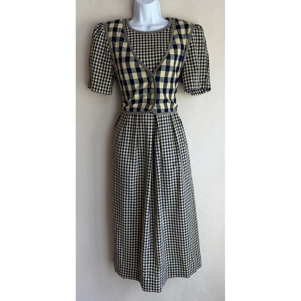 Vintage 80s 90s Sunshine Starshine Gingham Vest Midi Dress 8 Cottagecore Retro